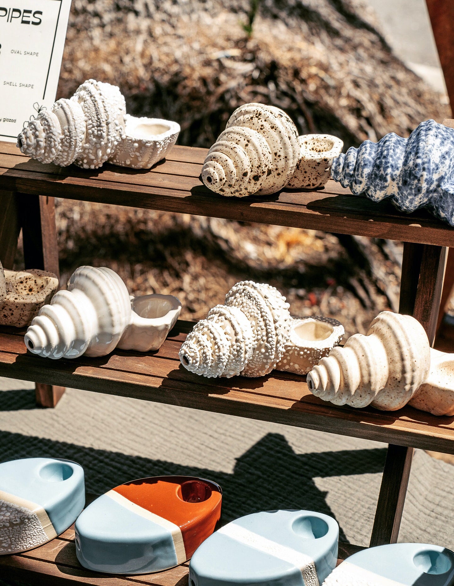 Speckled Cobalt Handmade Ceramic Shell Pipe