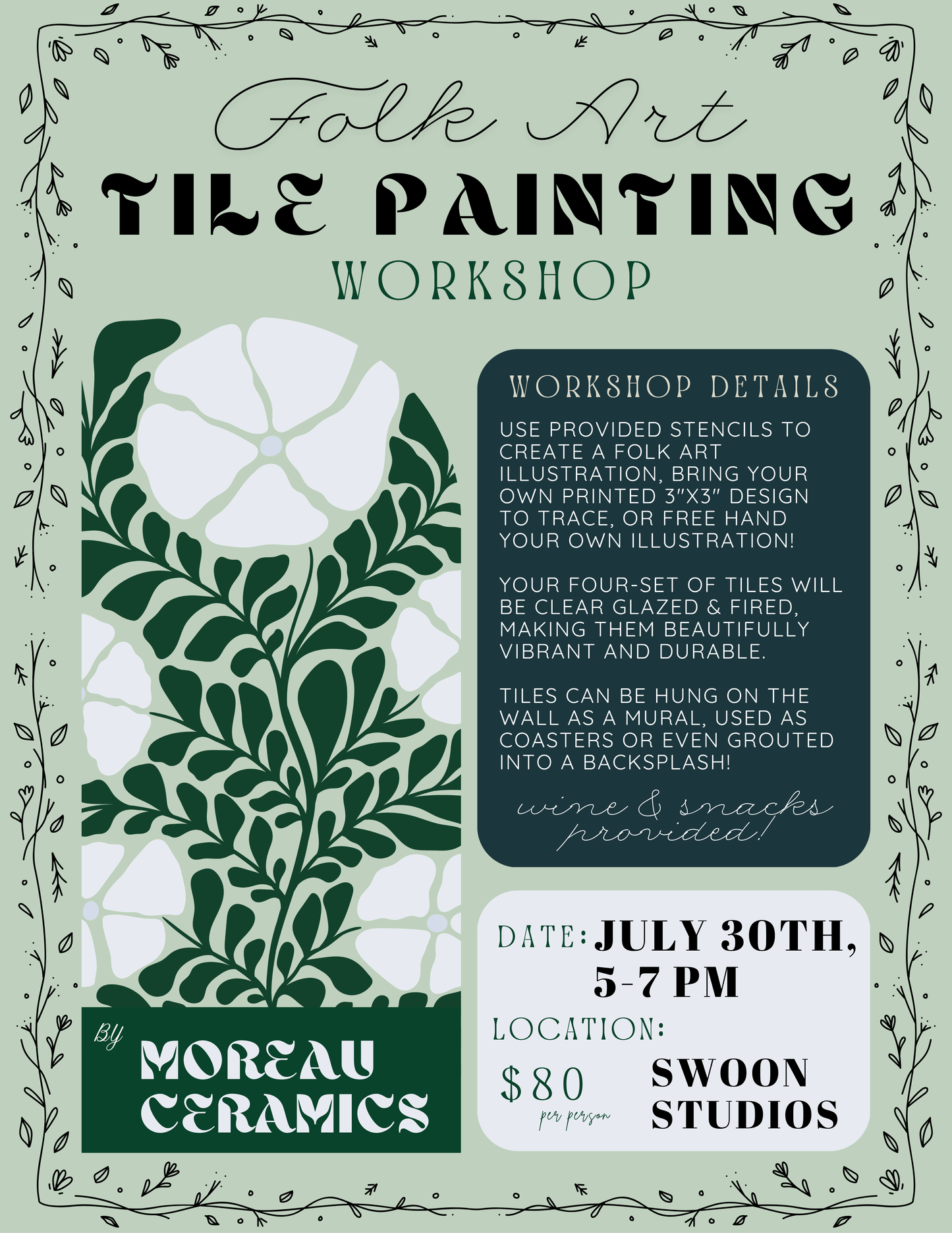 7/30 Tile Painting Workshop at Swoon Studios