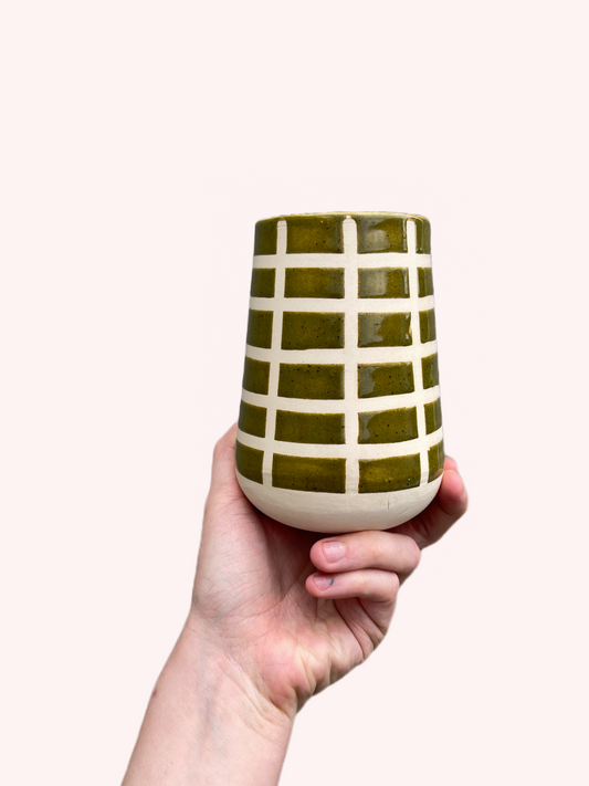 Olive Green Grid Vase